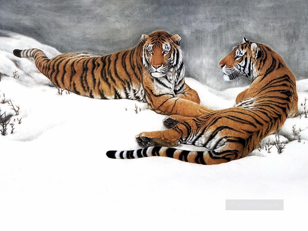 tigres sur le champ de neige Peintures à l'huile